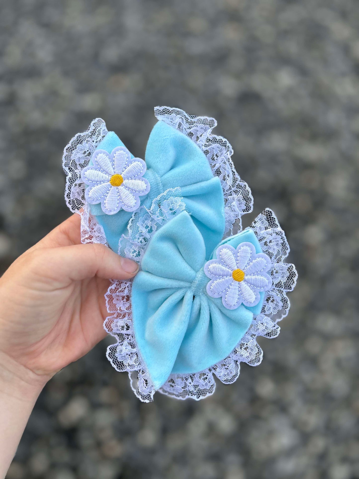 Floral lace blue plushy velvet sailor piggies set of 2