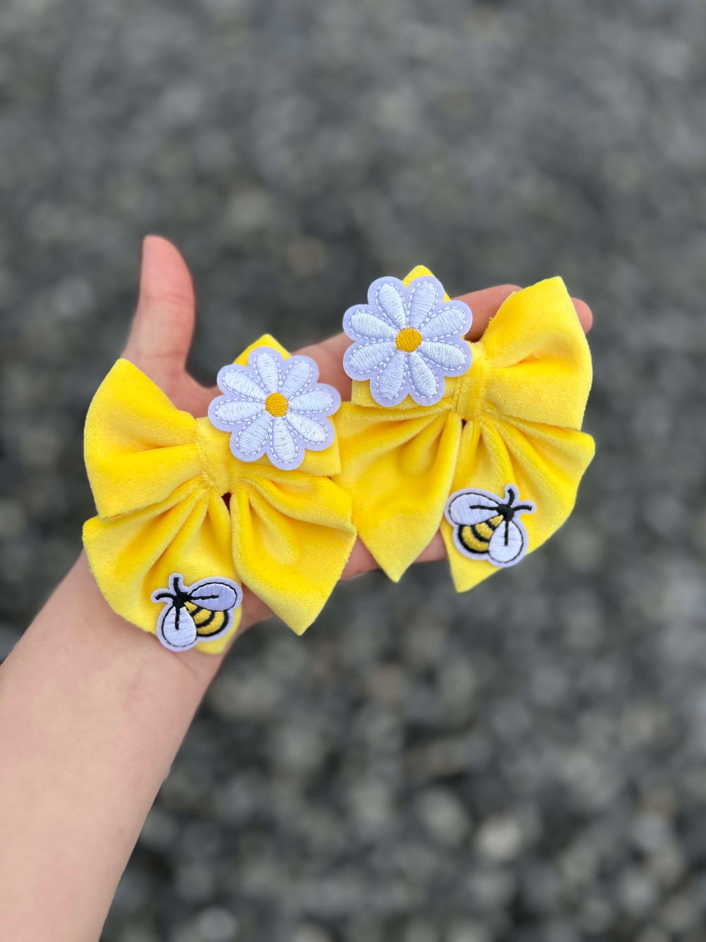 Floral bee yellow plushy velvet sailor piggies set of 2