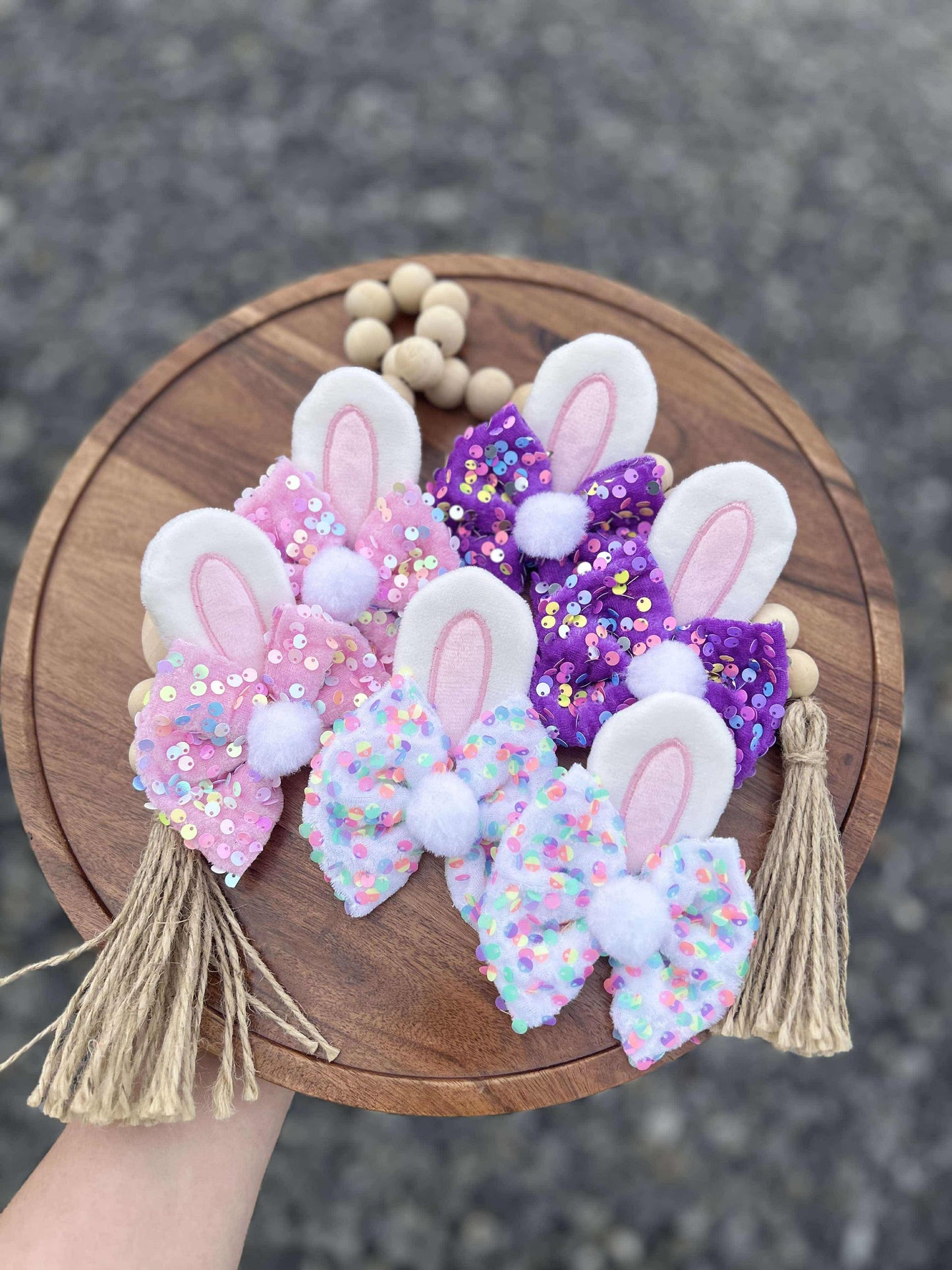 Velvet sequins bunny ear bows