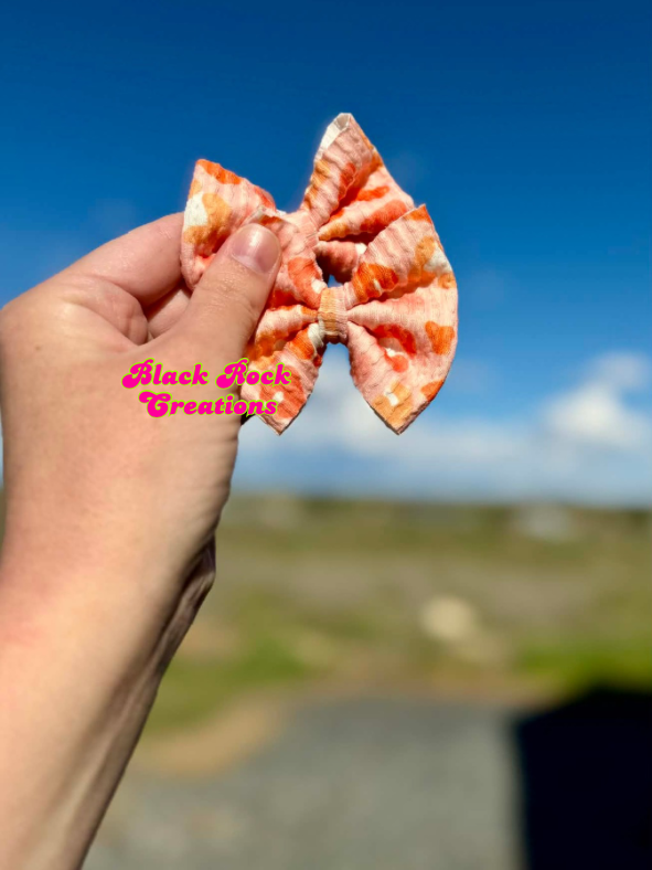 Summer peach leopard bows - all styles LEAVE HARDWARE IN NOTES PLZ (CLIP OR NYLON)