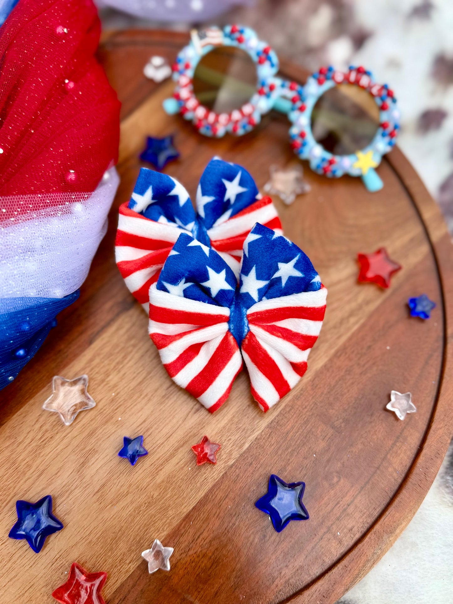 Stars and Stripes messy bows - plushy velvet