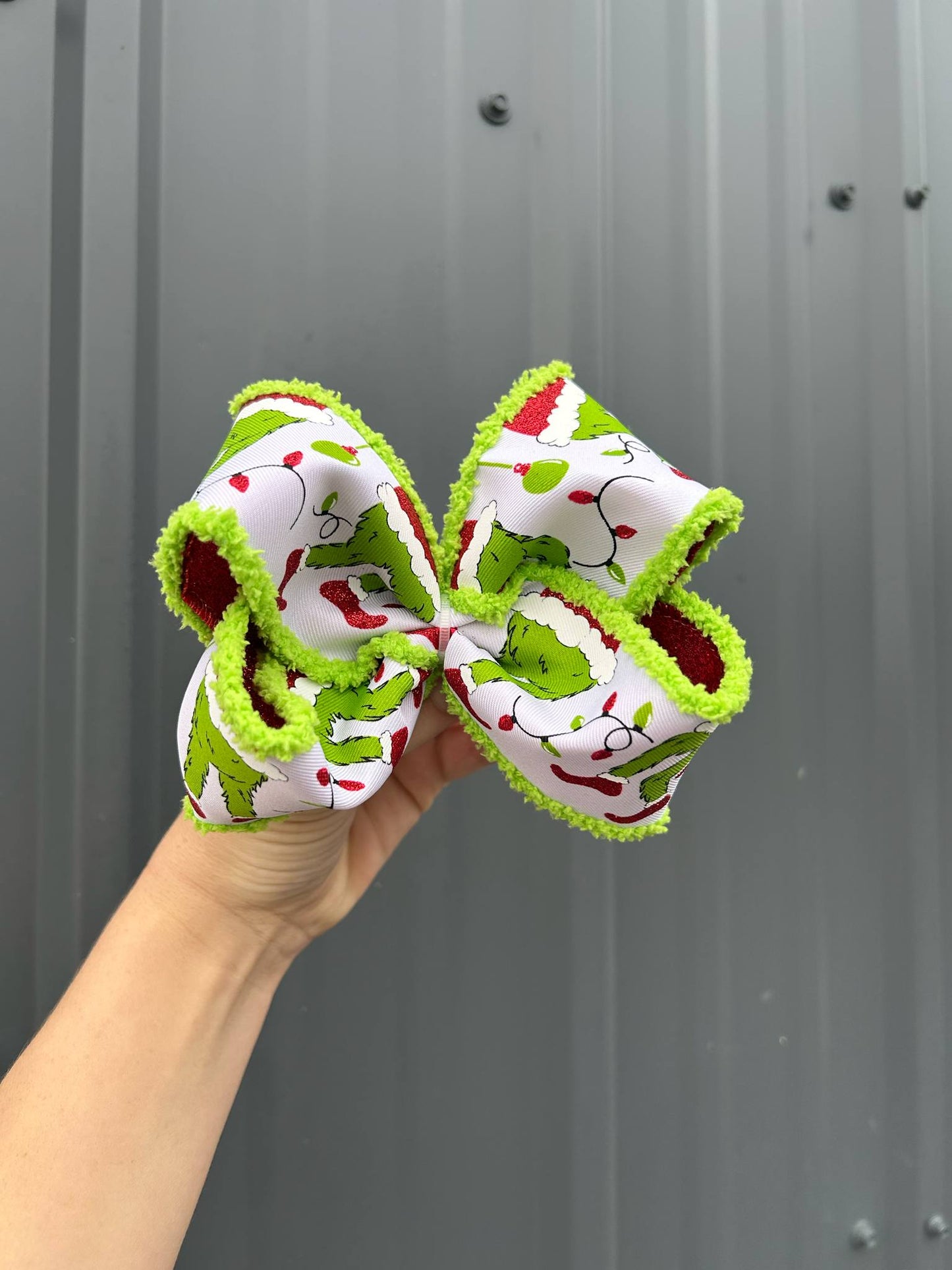 Green fur ribbon bows - 5"