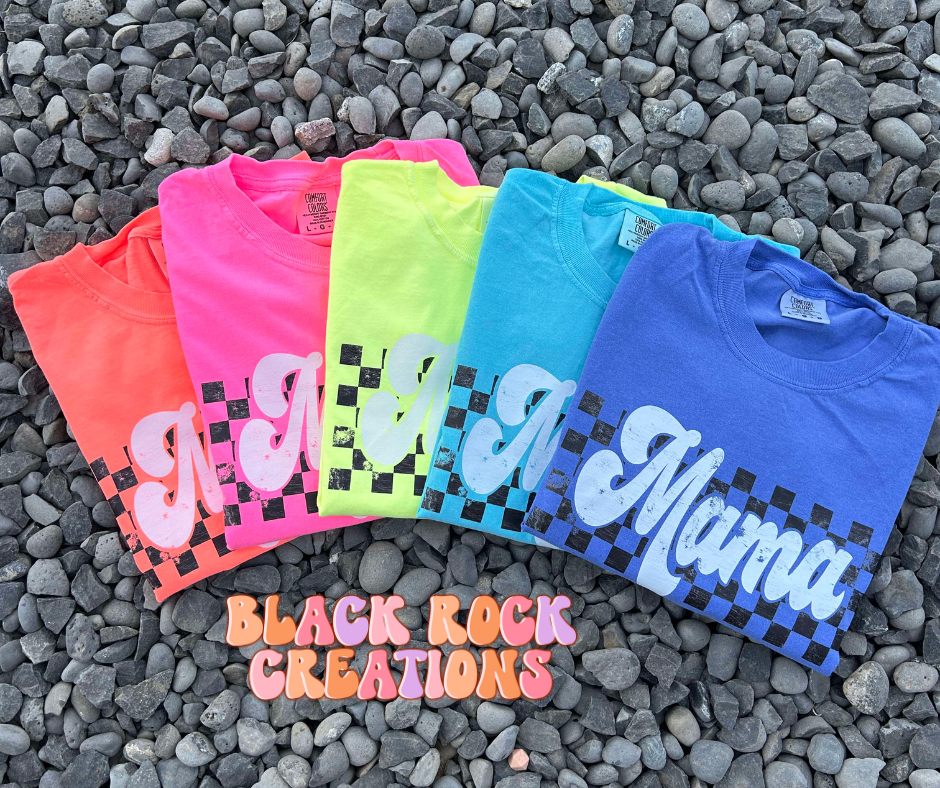 NEON checkered mama comfort colors t-shirts