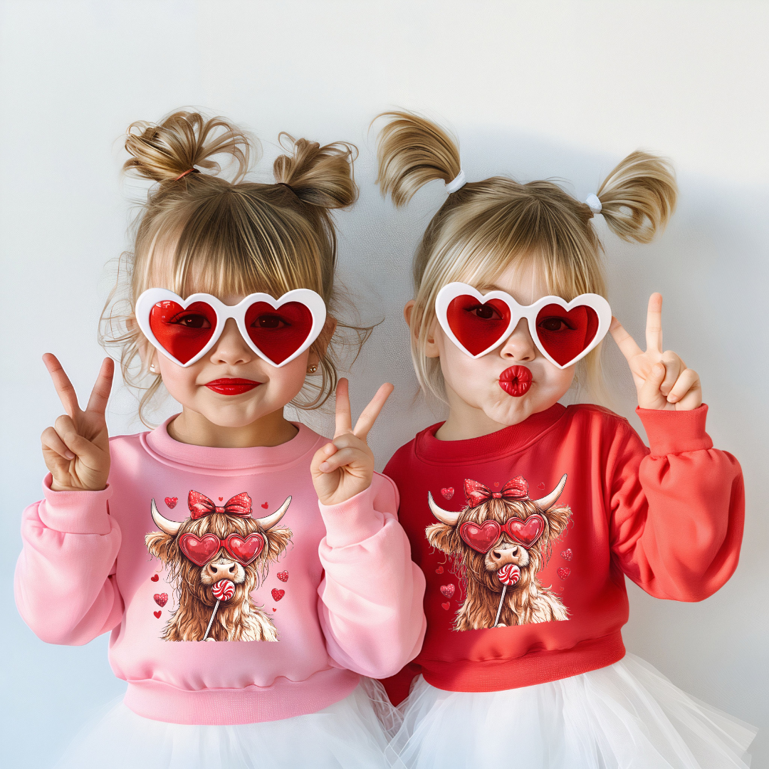 Highland cow Valentines day toddler sweatshirt