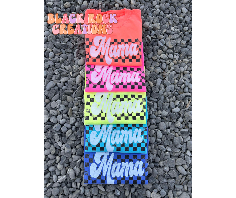 NEON checkered mama comfort colors t-shirts
