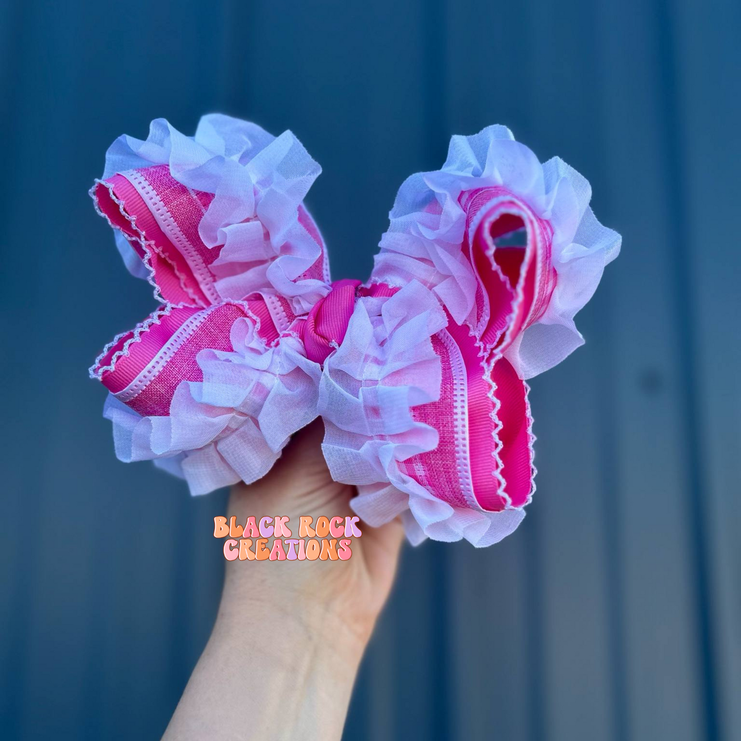 Pink ruffle ribbon bow 6"
