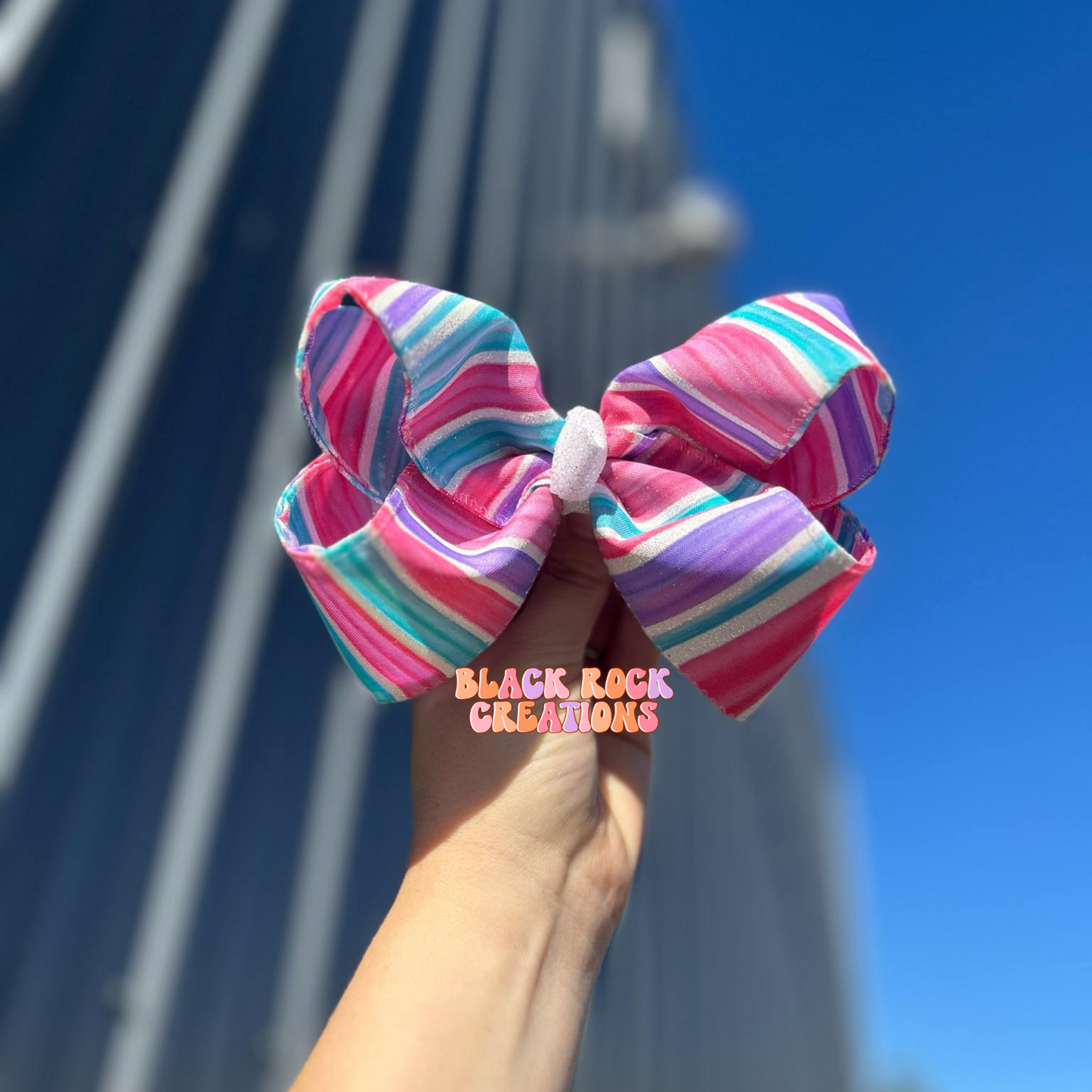 Summer stripes ribbon bow 5.5"