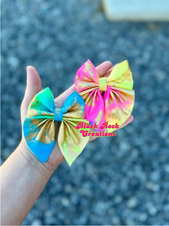 tie dye volcano holo bows - all styles LEAVE HARDWARE IN NOTES PLZ (CLIP OR NYLON)
