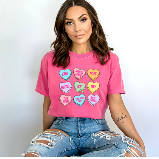Conversation hearts Anti v-day comfort colors tshirt