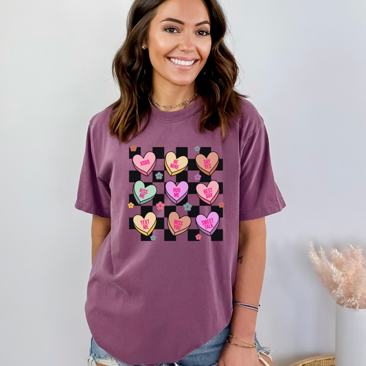 Conversation hearts valentines comfort colors tshirt