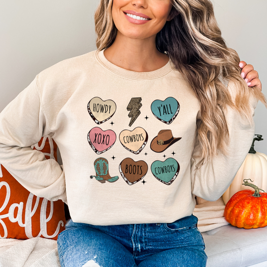 Howdy western conversation hearts sweatshirt