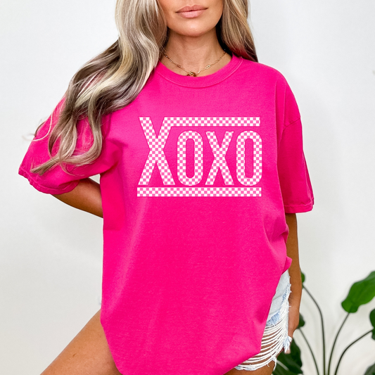Checkered XOXO valentines comfort colors tshirt