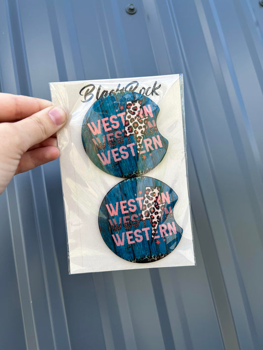 Western neoprene car coaster set