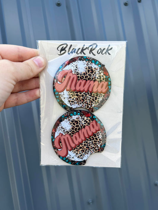 Western mama leopard neoprene car coaster set
