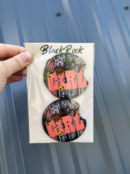 country girl neoprene car coaster set