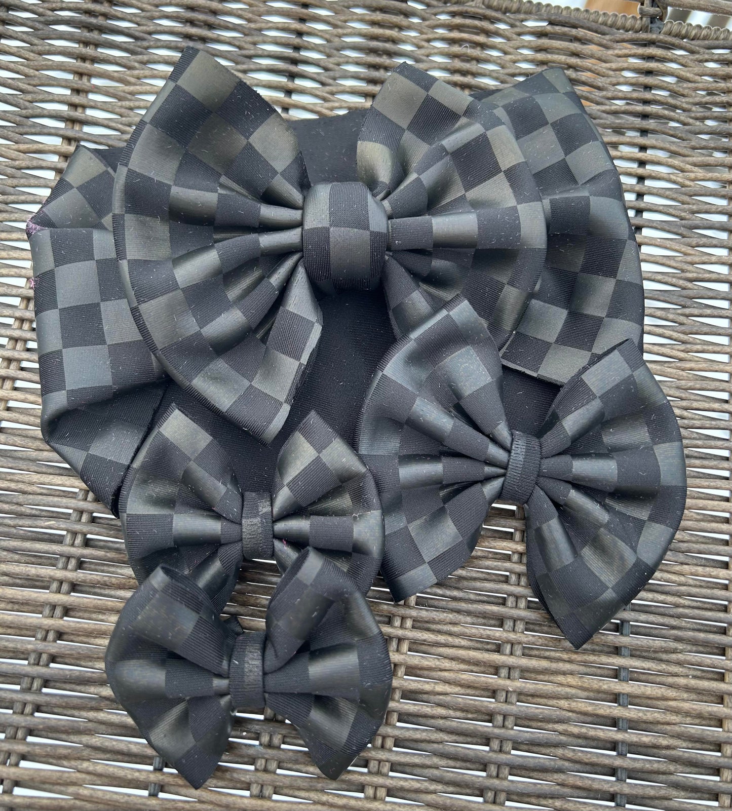 Black on black checkered bows
