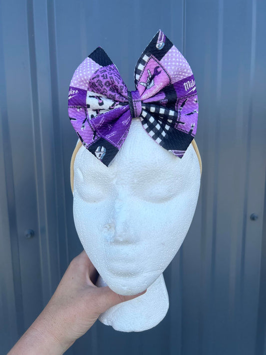 Purple mechanic tools patchwork bows - 5"