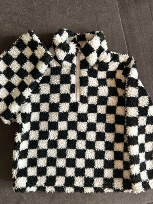 Sherpa toddler pullover - black checkered