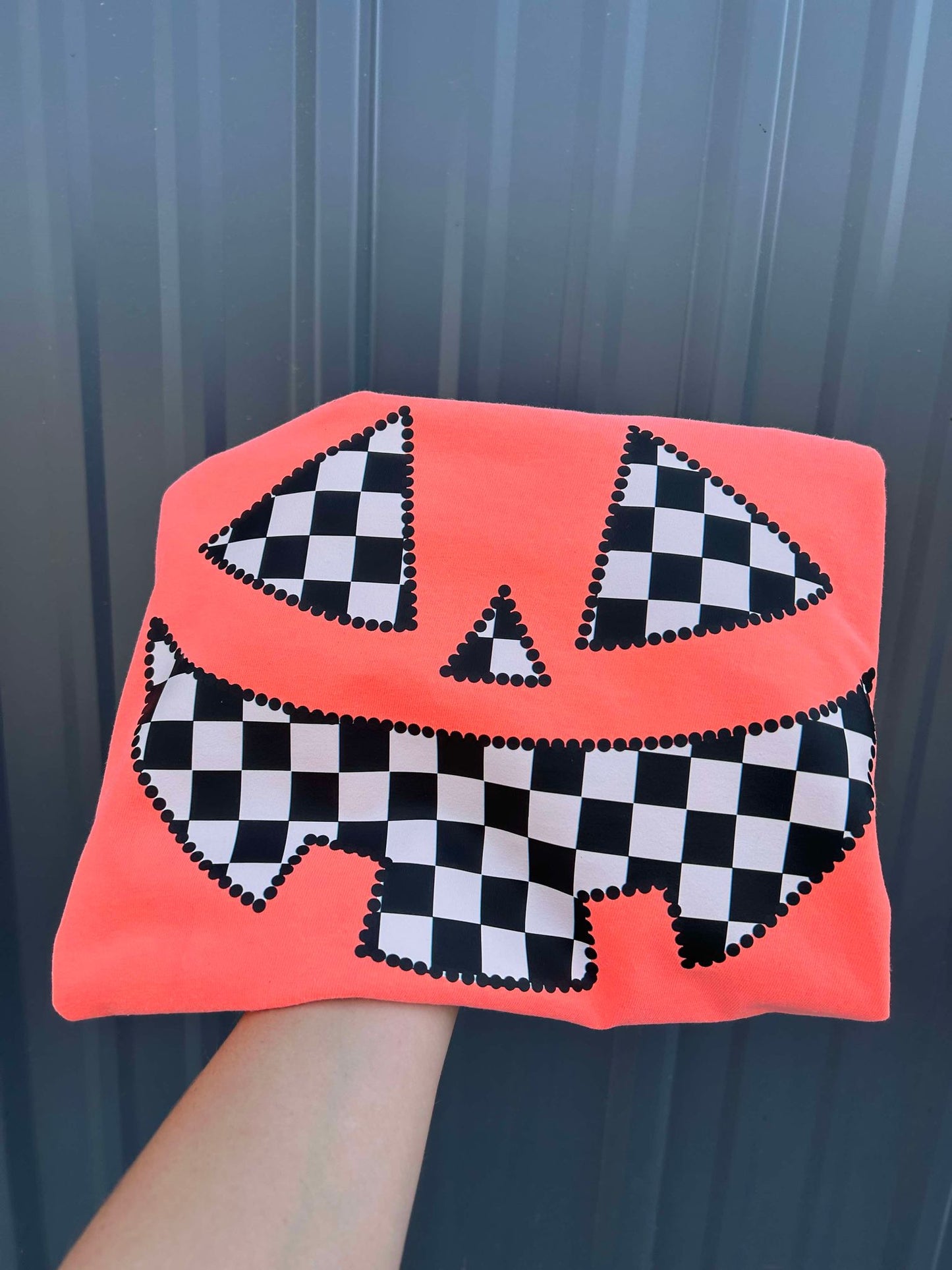 Checkered pumpkin comfort colors tee