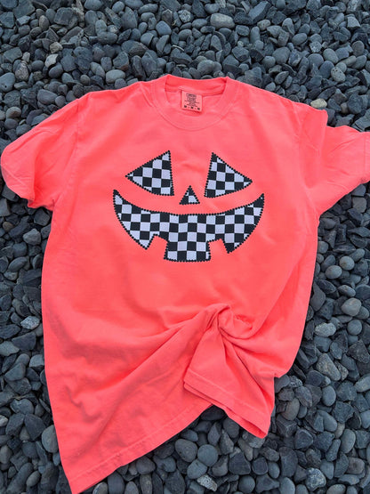 Checkered pumpkin comfort colors tee