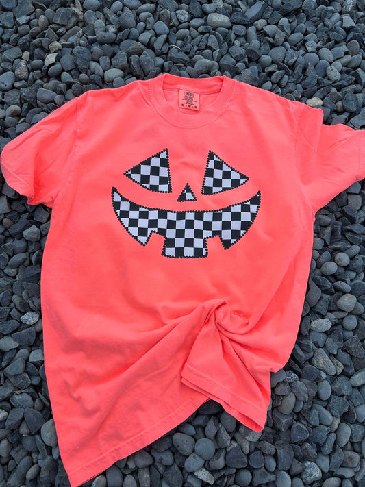 Checkered pumpkin comfort colors tee