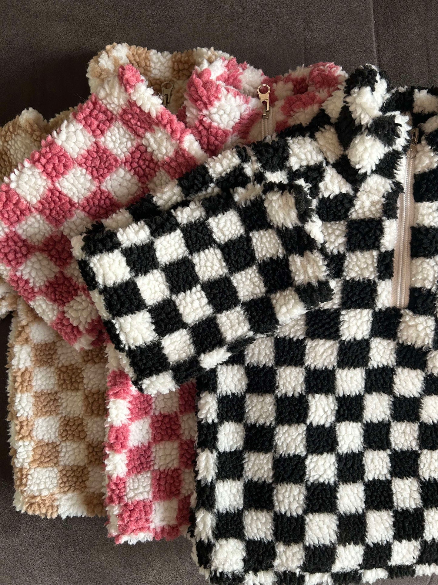 Sherpa toddler pullover - pink checkered
