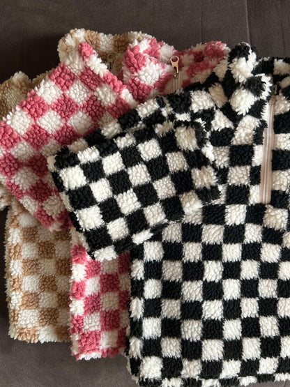 Sherpa toddler pullover - pink checkered