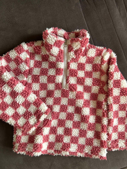 Sherpa toddler pullover - pink checkered