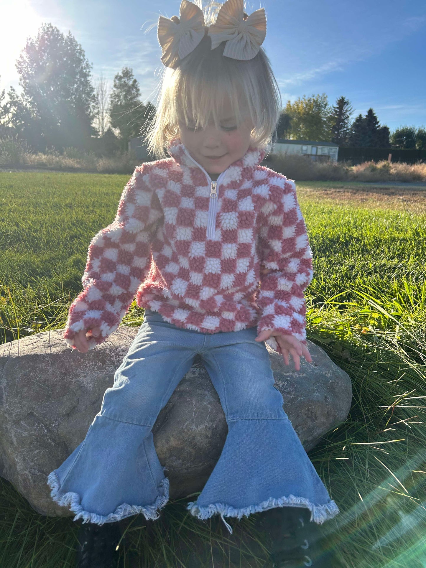 Sherpa toddler pullover - pink checkered