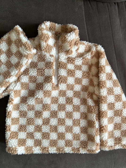 Sherpa toddler pullover - neutral checkered