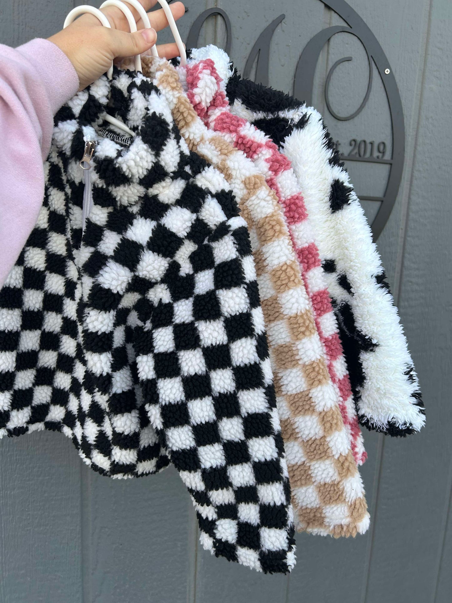 Sherpa toddler pullover - pink checkered