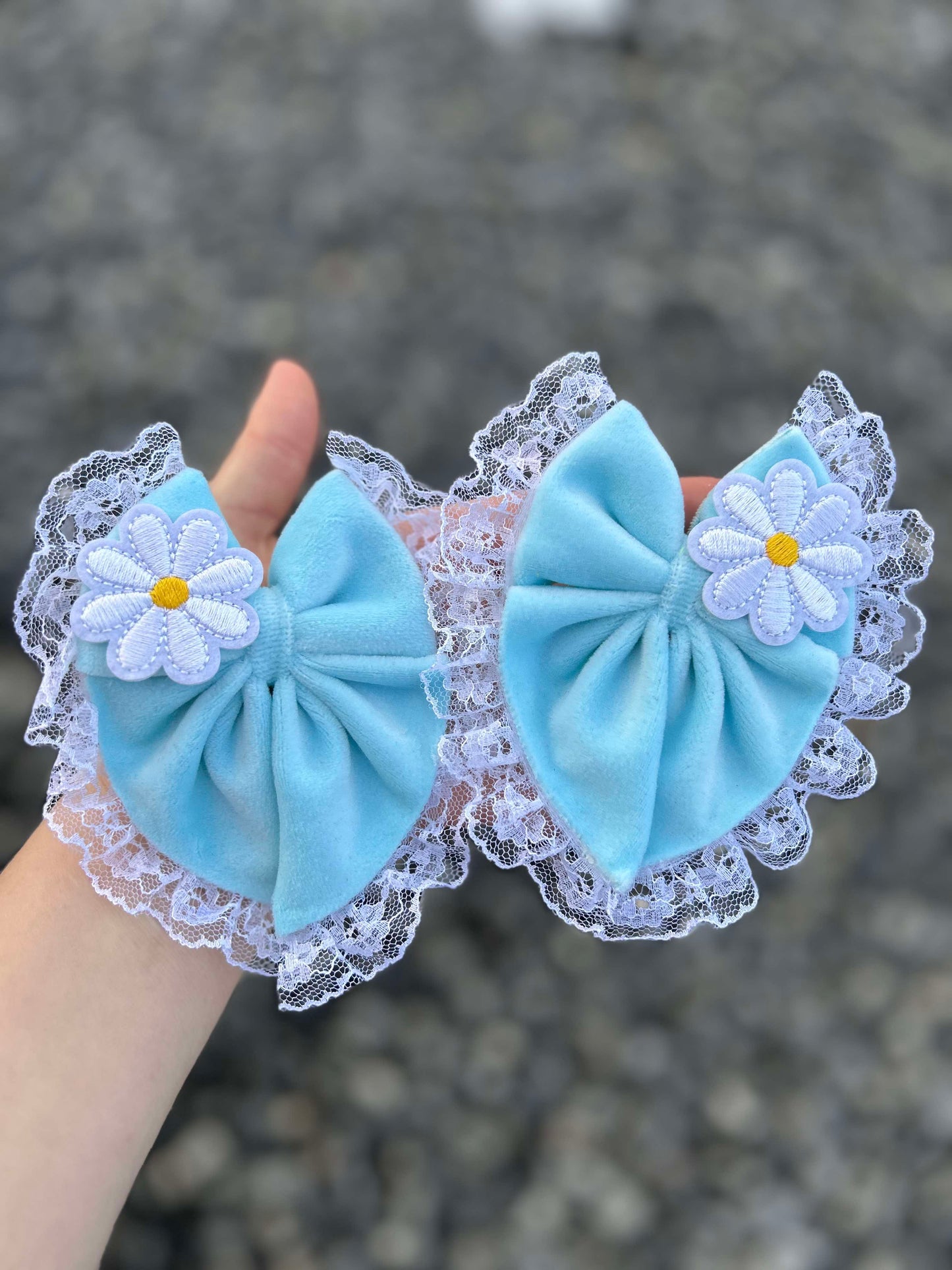 Floral lace blue plushy velvet sailor piggies set of 2