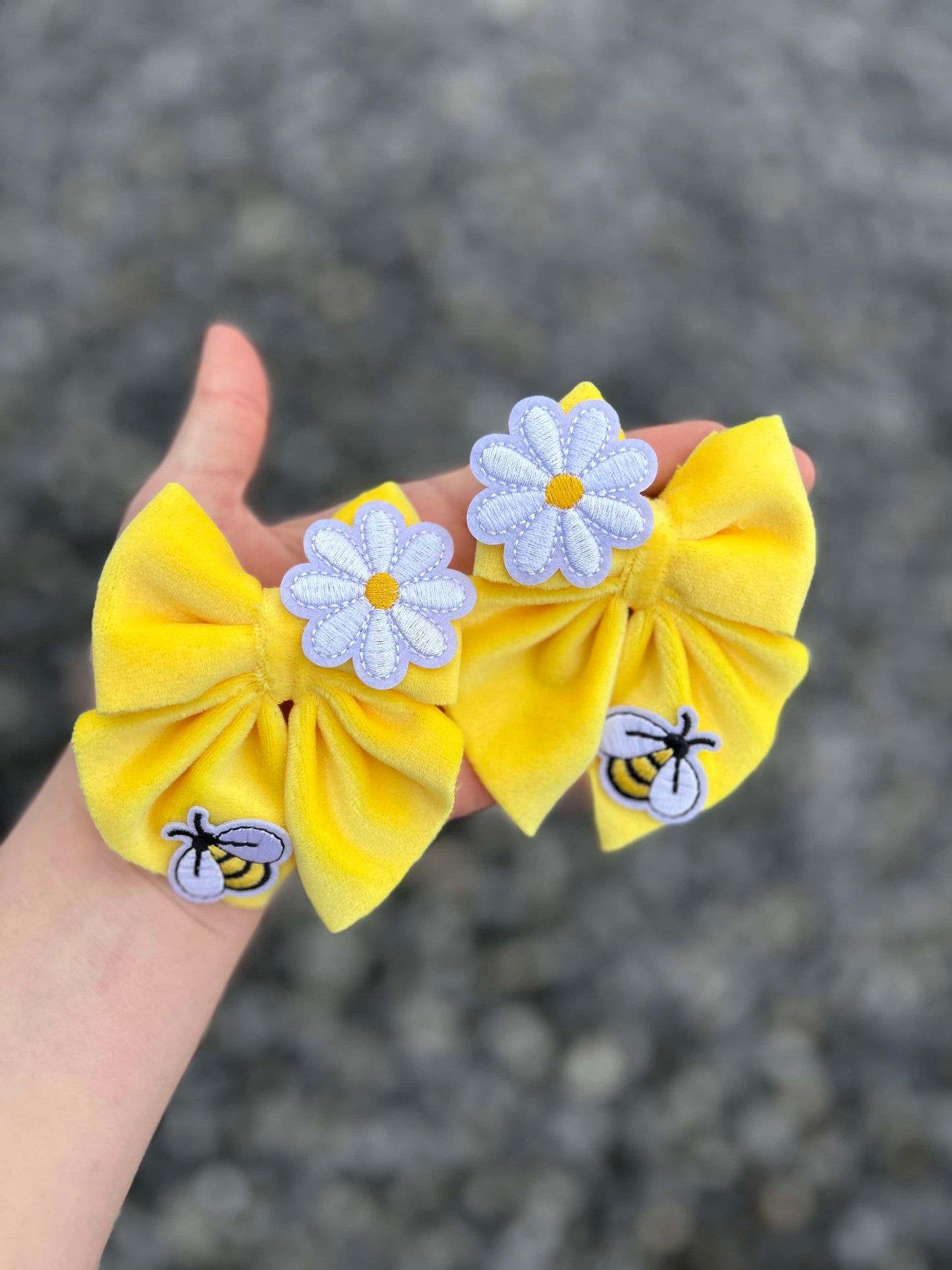 Floral bee yellow plushy velvet sailor piggies set of 2