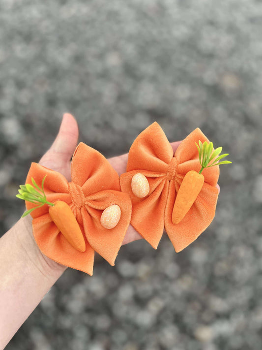 Orange plushy velvet carrot bow - more styles