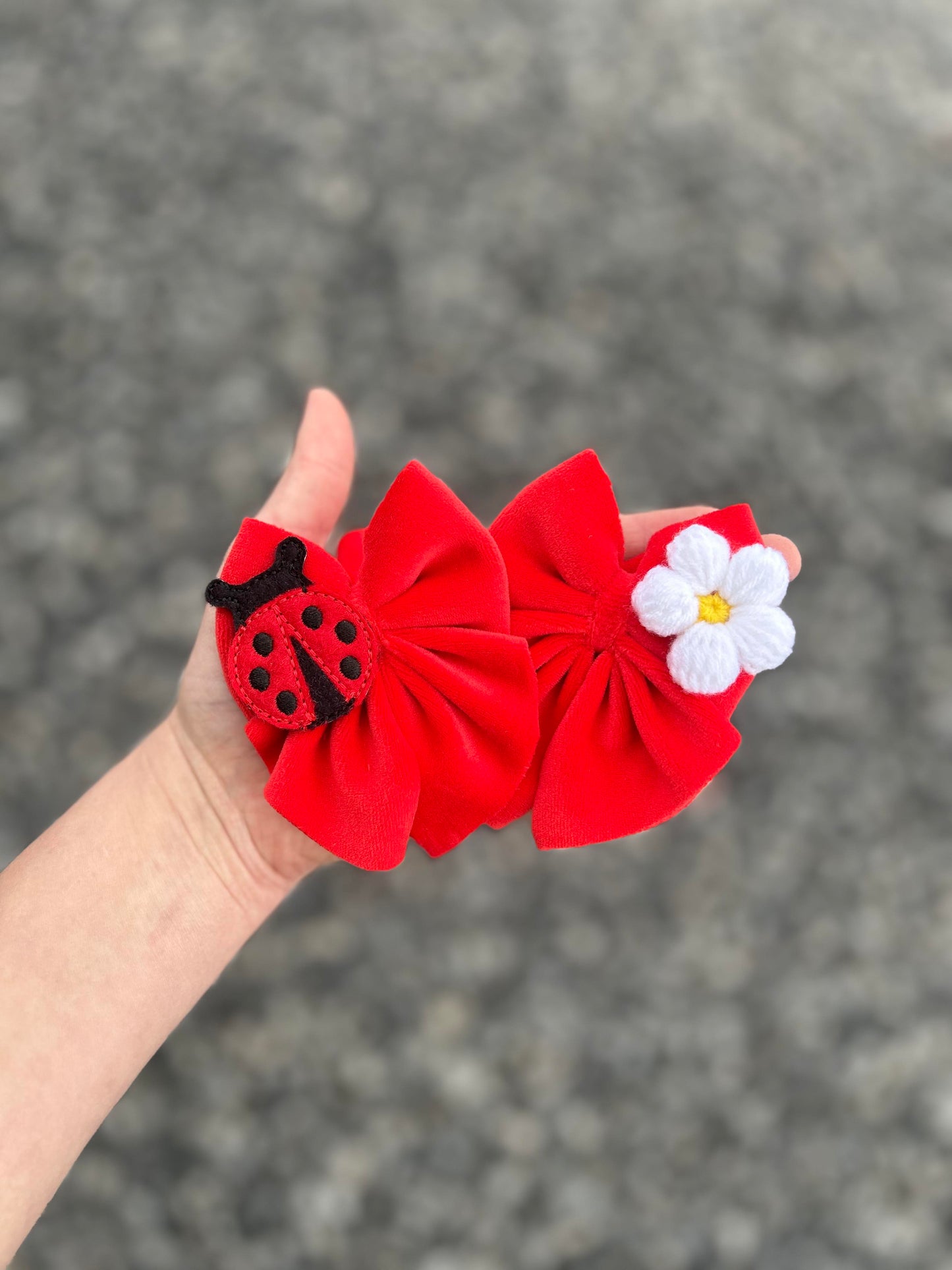 Floral ladybug red plushy velvet sailor piggies set of 2