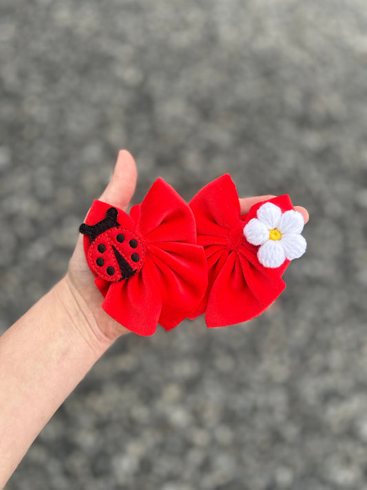 Floral ladybug red plushy velvet sailor piggies set of 2