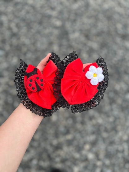 Floral ladybug red plushy velvet sailor piggies set of 2