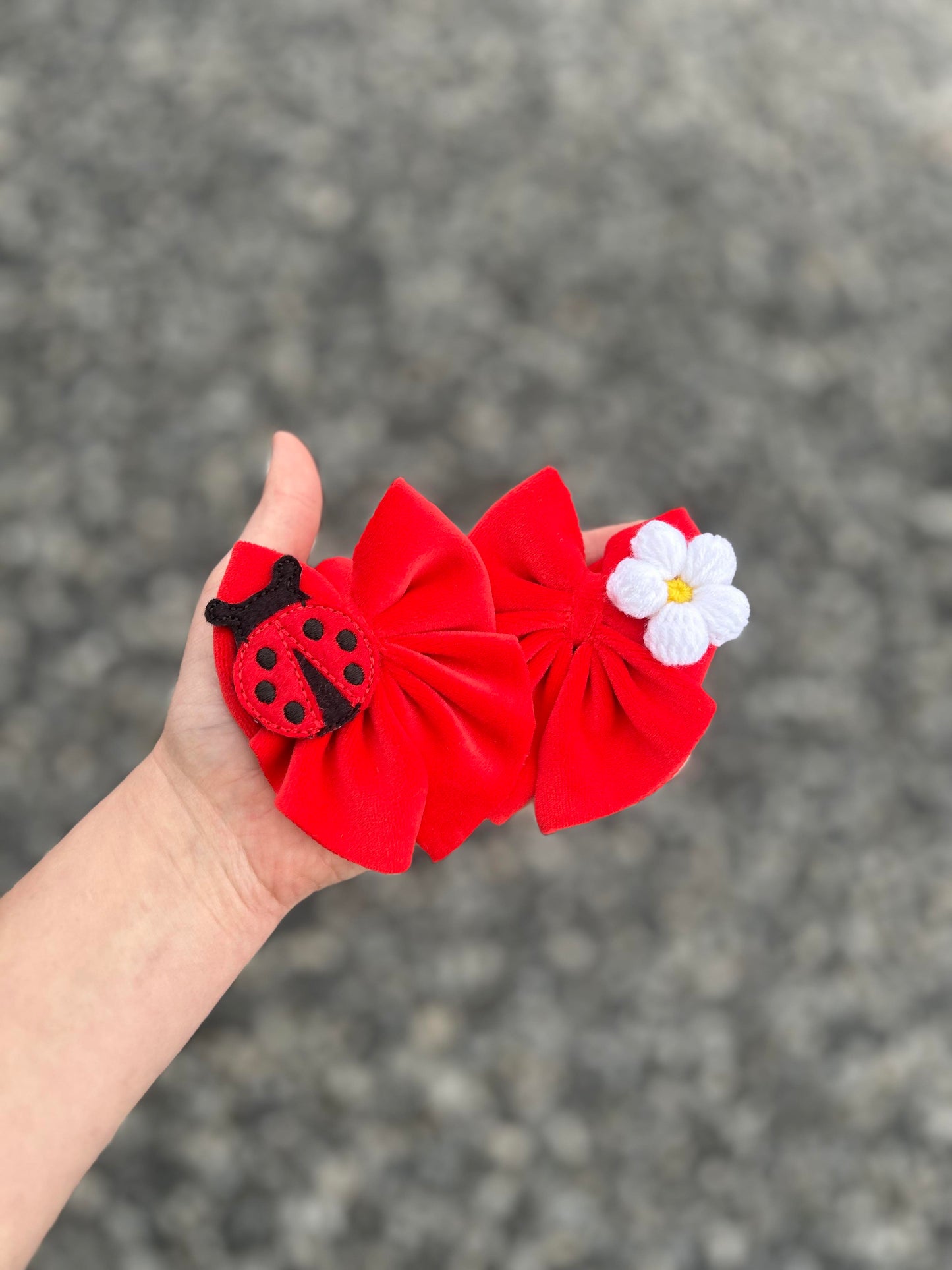 Floral ladybug red plushy velvet sailor piggies set of 2
