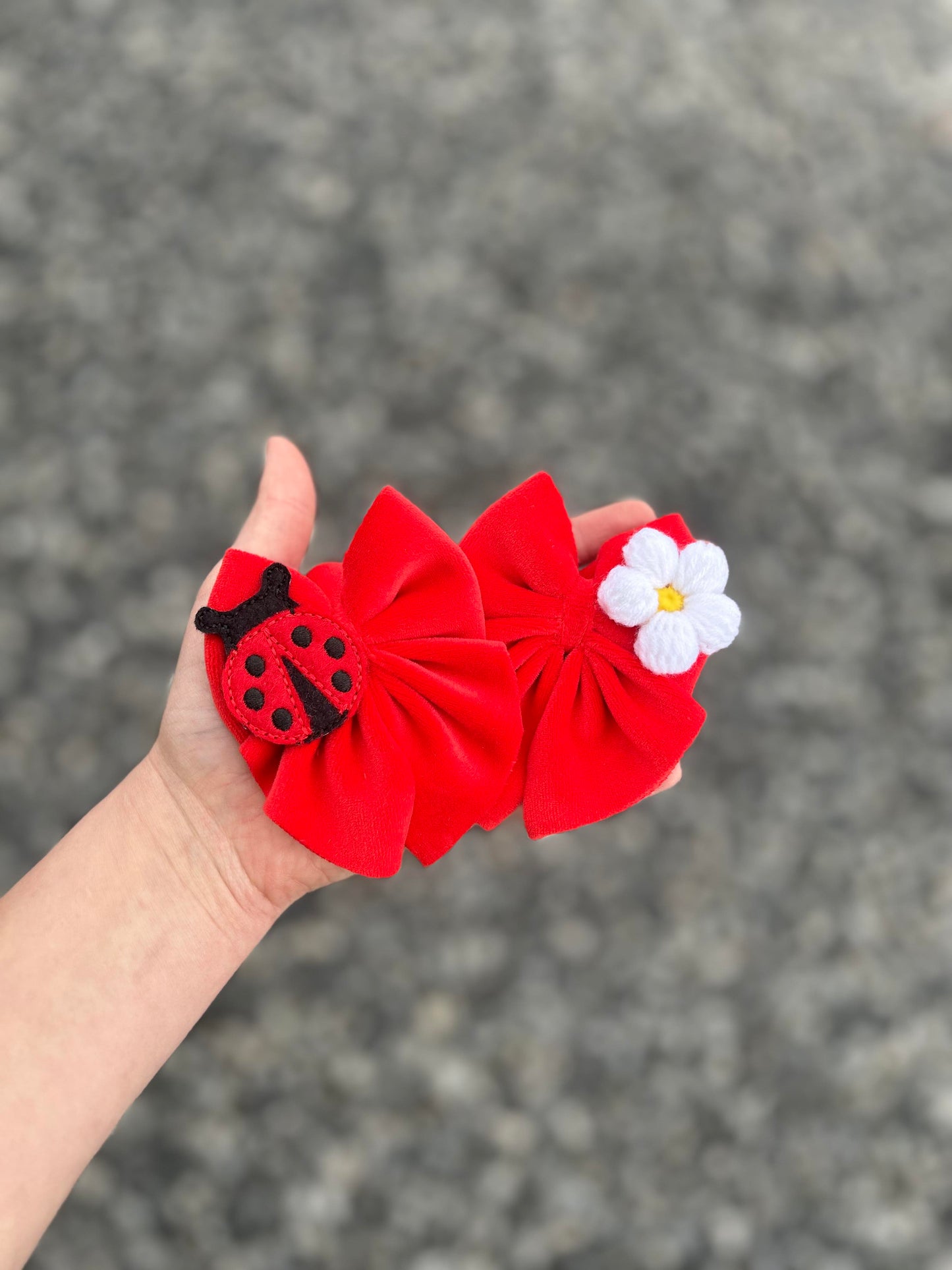 Floral ladybug red plushy velvet sailor piggies set of 2
