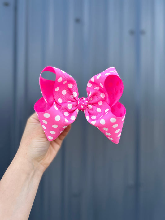 Pink polka dot medium ribbon bow