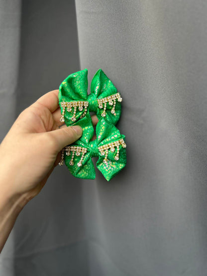 Green holo rhinestone drip bows - all styles - st patricks day