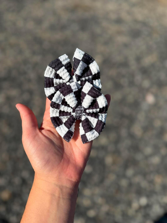 black and white checkered waved bows - all styles