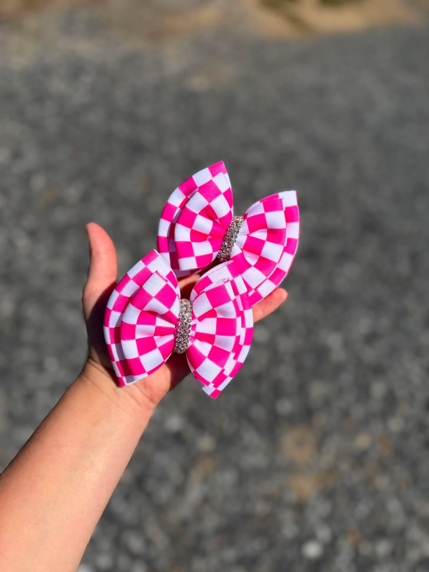 Checkerd puff bows with rhinestone center