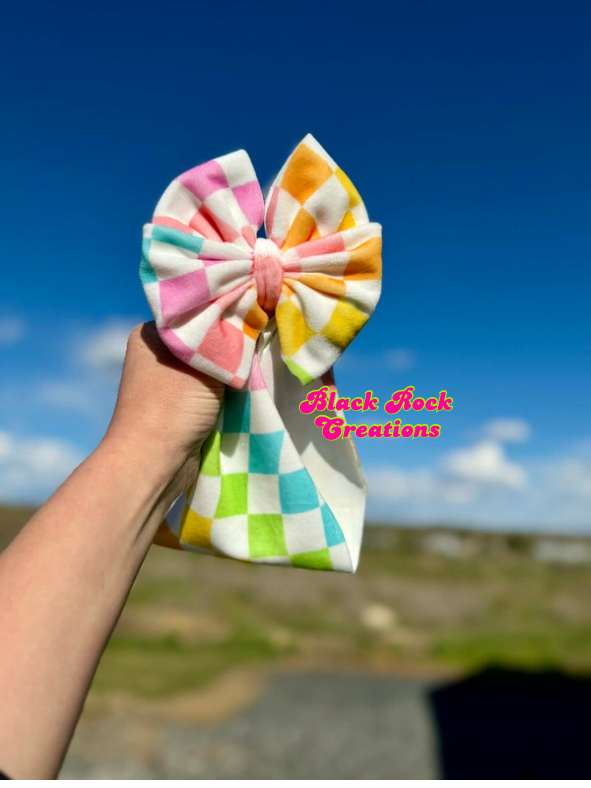 Summer plushy velvet checkered bows - all styles LEAVE HARDWARE IN NOTES PLZ (CLIP OR NYLON)