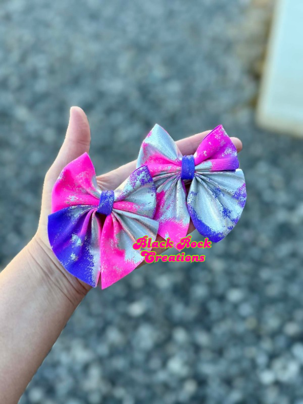 Pink and purple volcano holo bows - all styles LEAVE HARDWARE IN NOTES PLZ (CLIP OR NYLON)