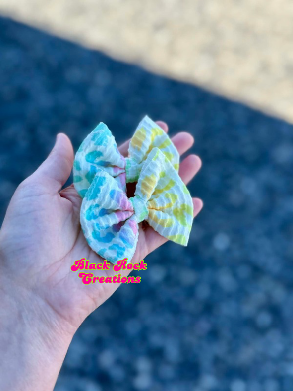 Summer pastel leopard bows - all styles LEAVE HARDWARE IN NOTES PLZ (CLIP OR NYLON)