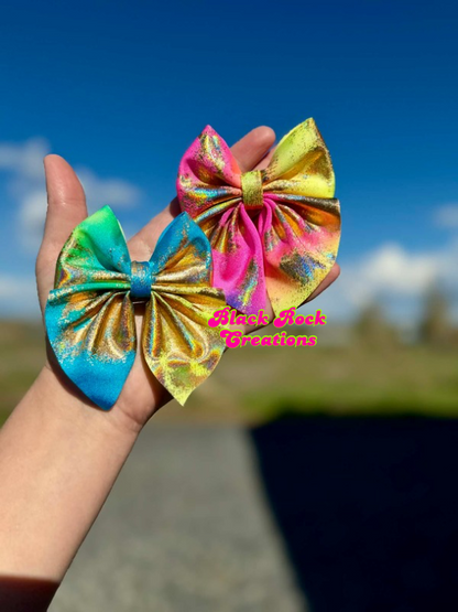 tie dye volcano holo bows - all styles LEAVE HARDWARE IN NOTES PLZ (CLIP OR NYLON)