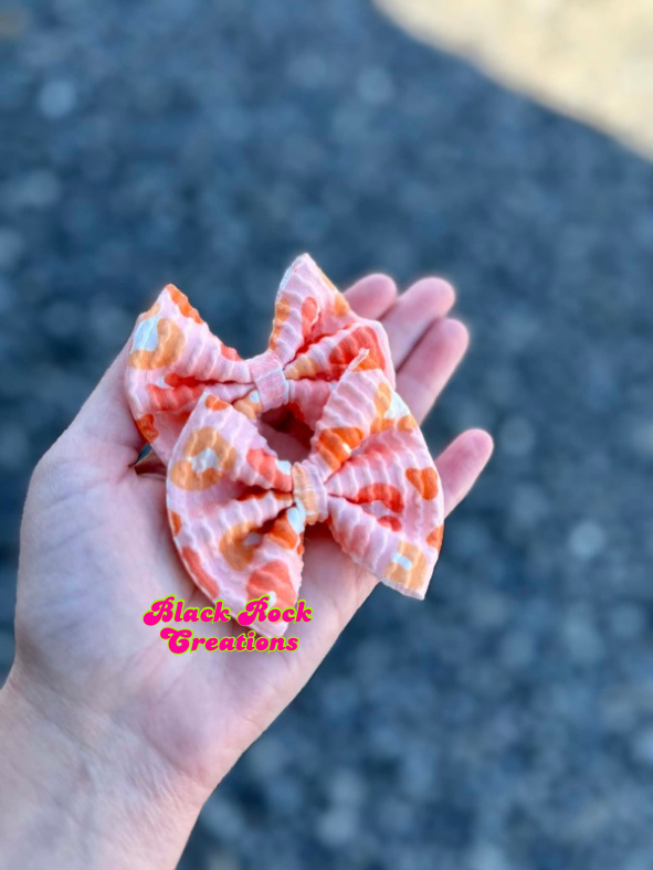 Summer peach leopard bows - all styles LEAVE HARDWARE IN NOTES PLZ (CLIP OR NYLON)