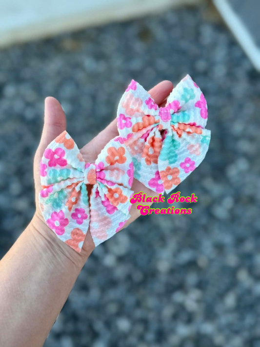 Summer floral waved bows - all styles LEAVE HARDWARE IN NOTES PLZ (CLIP OR NYLON)