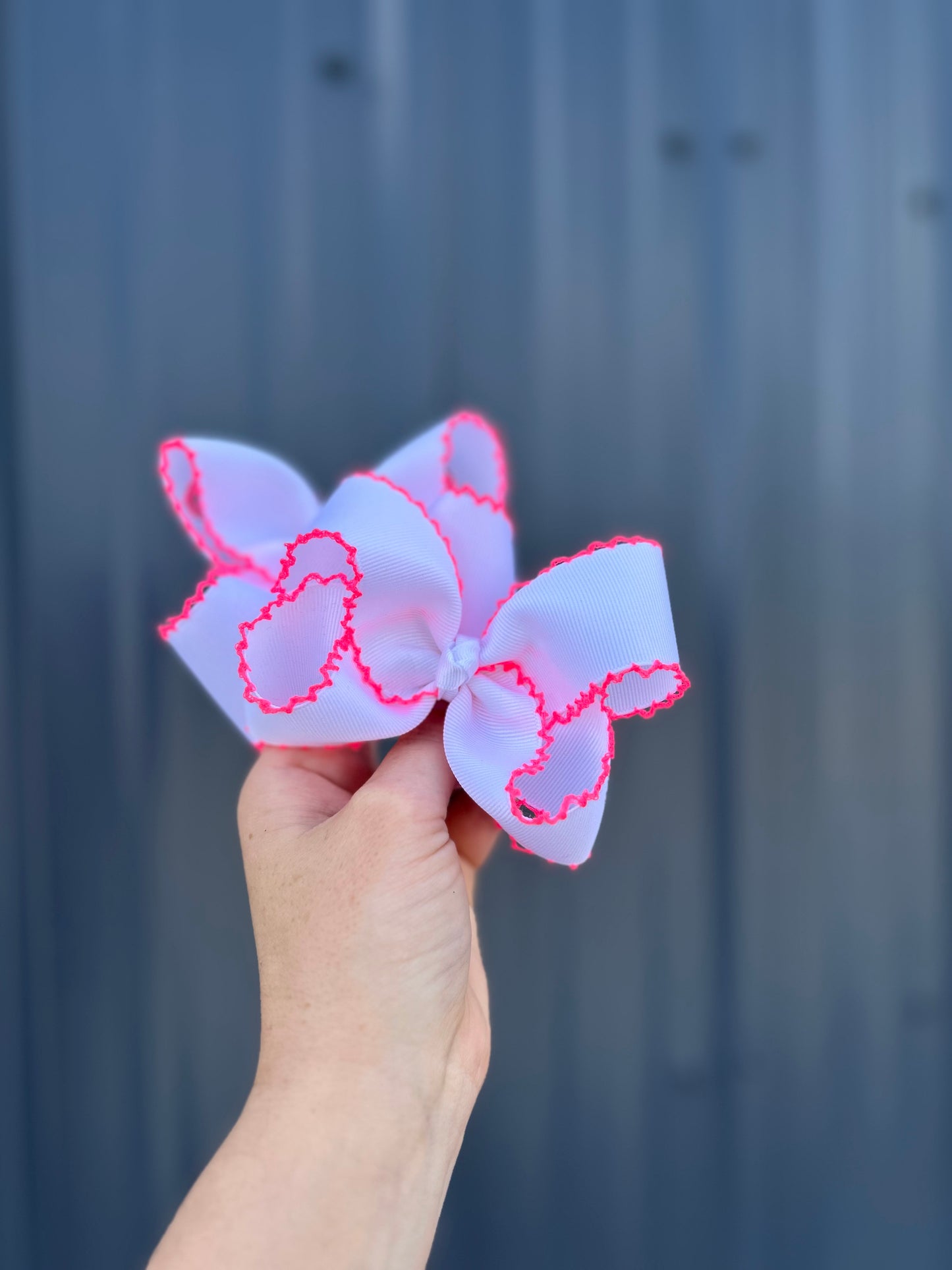 Neon Pink moonstitch ribbon bows - piggies and singles